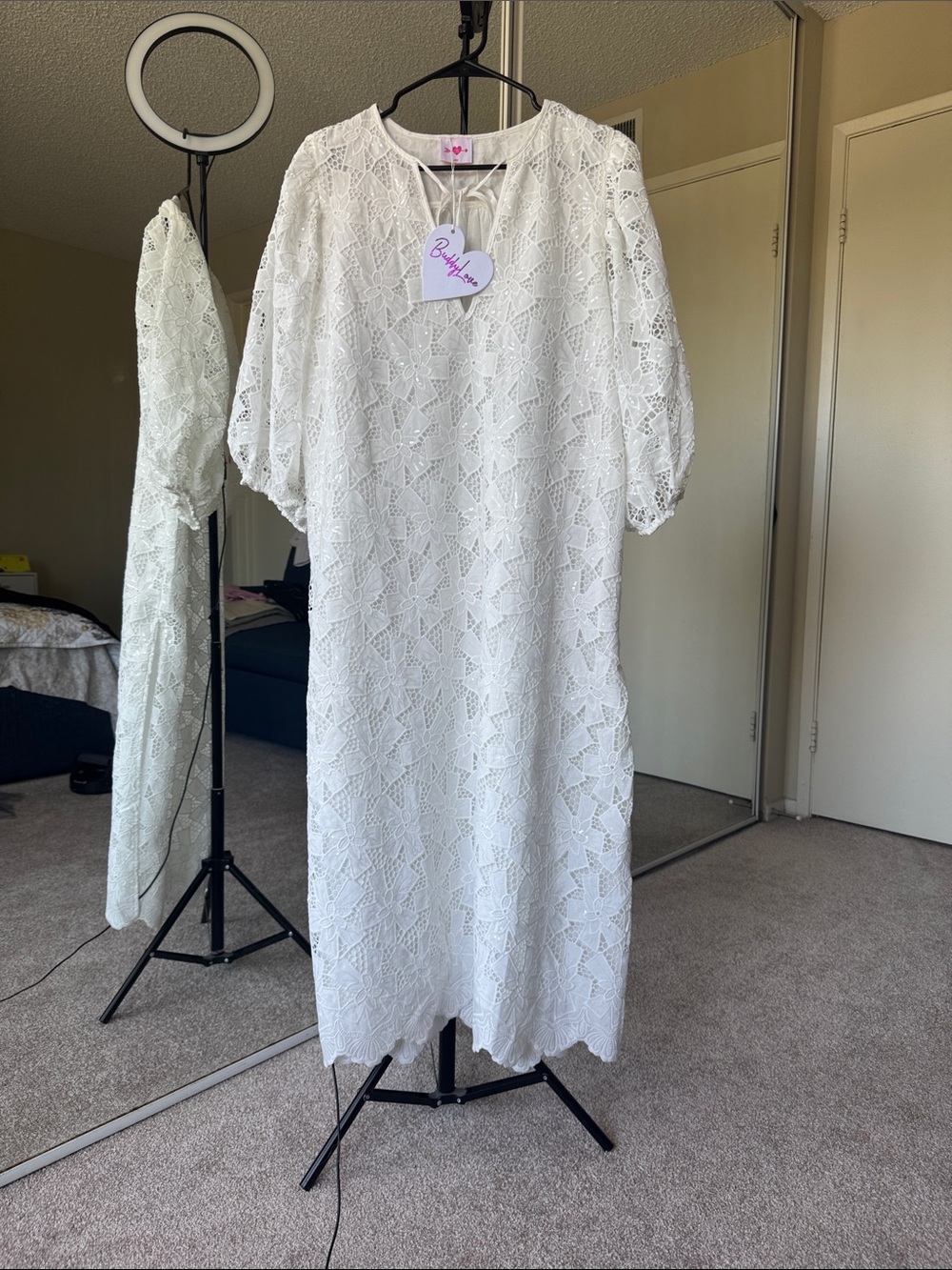 Buddy Love White Lace Puff-Sleeve Maxi Dress MWT Sz L